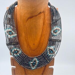 Diamond Pattern Beaded Statement Necklace